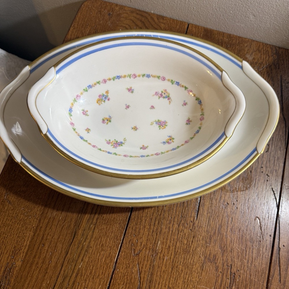 WARWICK USA Vegetable Bowl Serving Dish & Oval Platter Gold Trim Floral